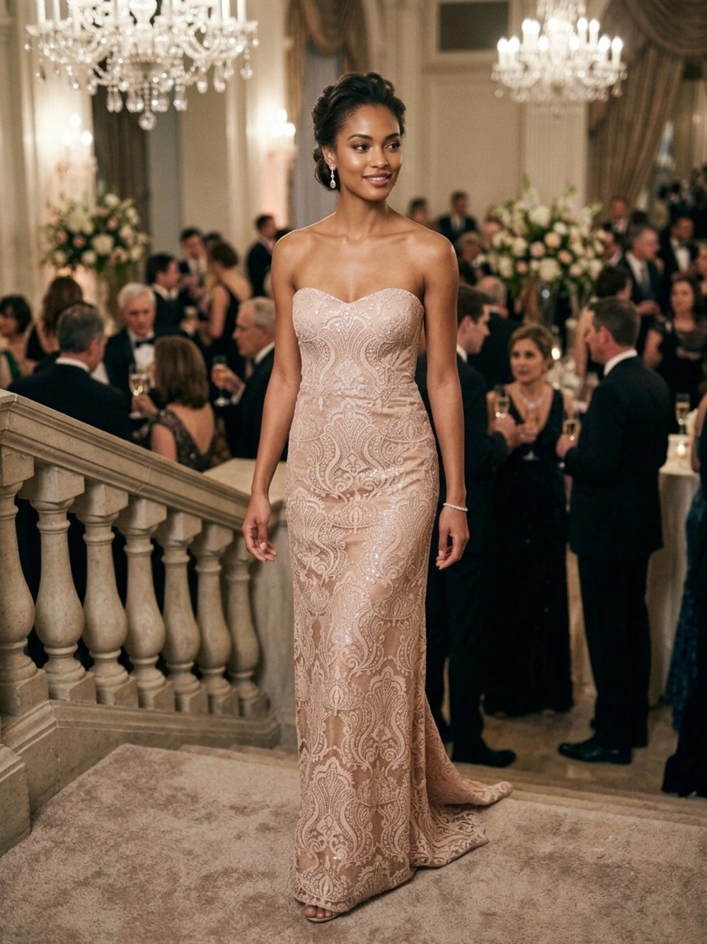 Jenny Yoo Strapless Lace Gown Blush Nude Formal Maxi Dress Size 10